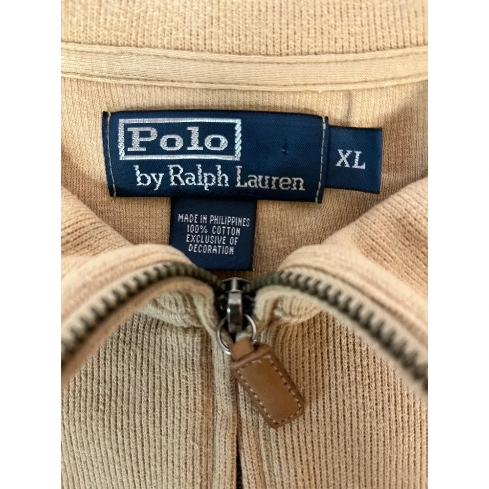 Polo Ralph Lauren Quarter Zip Pullover Mens XL Tan Beige Ribbed Cotton Sweater